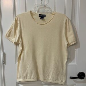 Land’s End short sleeve cotton sweater, large, ivory.